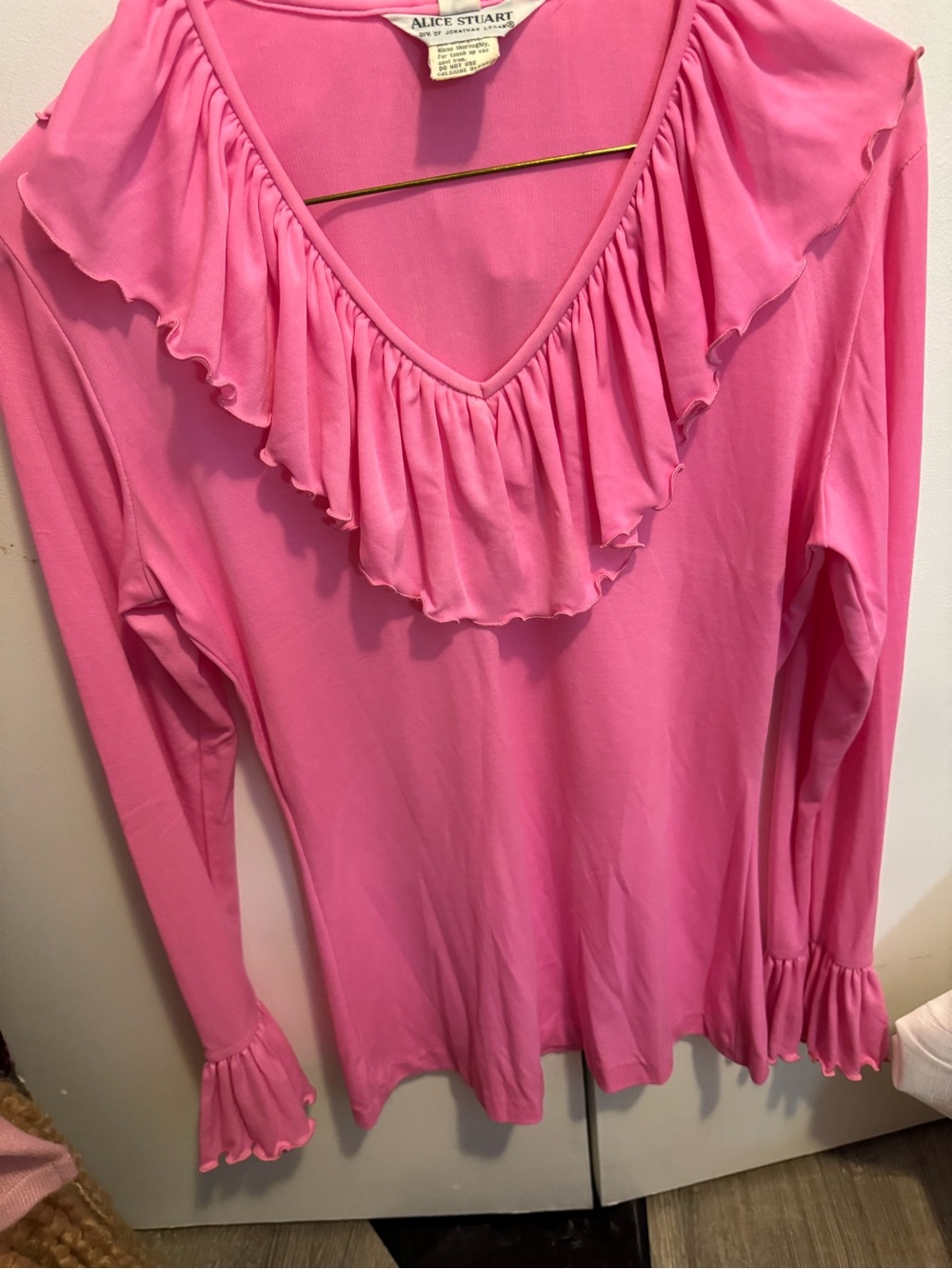 Pink Ruffle V-Neck Long Sleeve Top